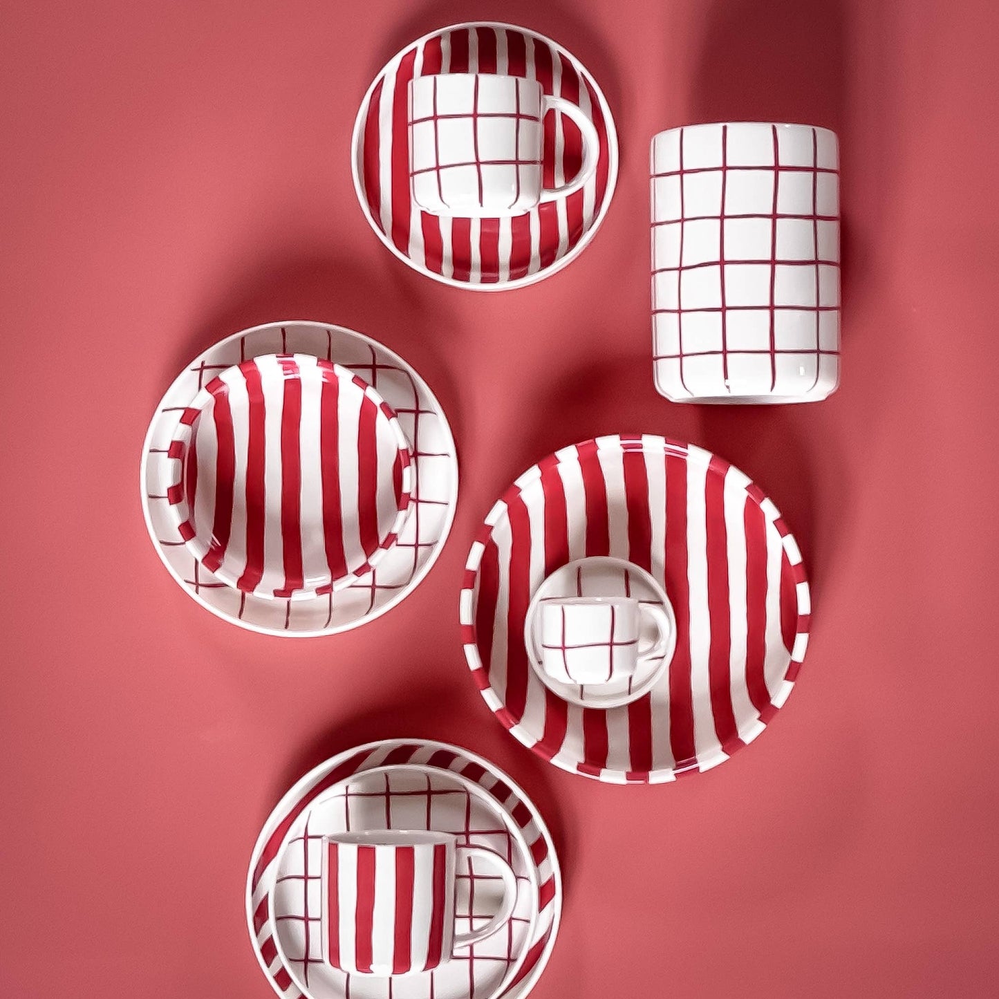 Magazin Minori - Set espressokopjes 'Tramonto Rosso' (strepen)
