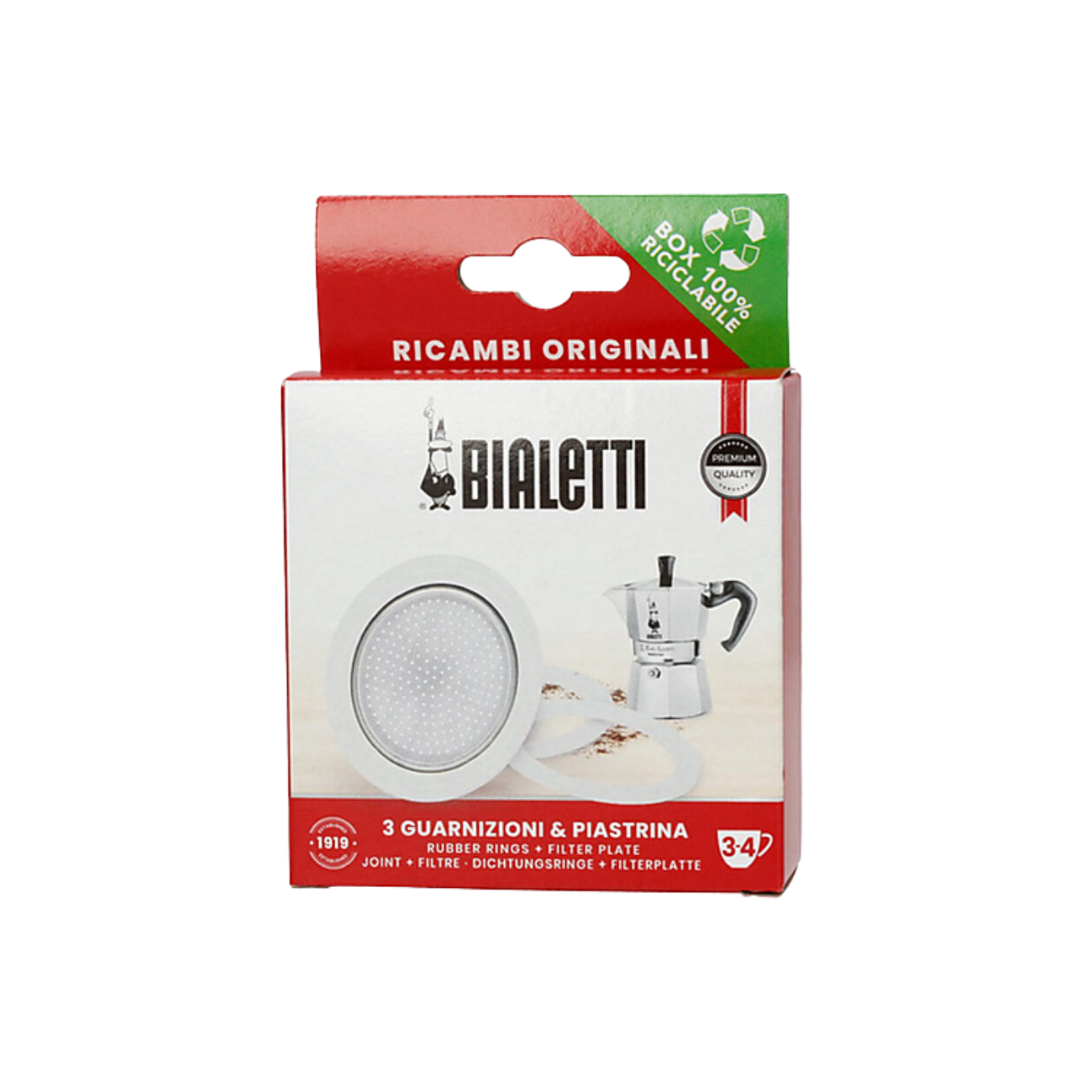 Bialetti - Vervangingsset, filterplaatje + 3 rubberen ringen (3/4-kops)