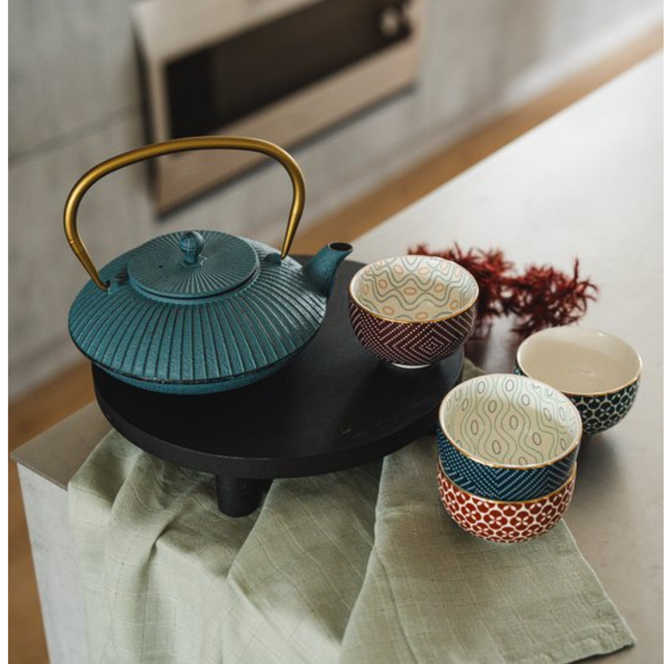 Bredemeijer - Theekopjes Pucheng brique / petrol (4 st)