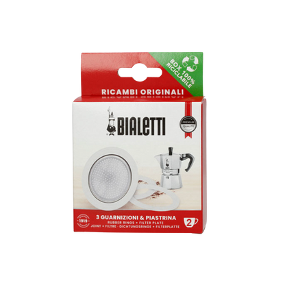 Bialetti - Vervangingsset, filterplaatje + 3 rubberen ringen (2-kops)
