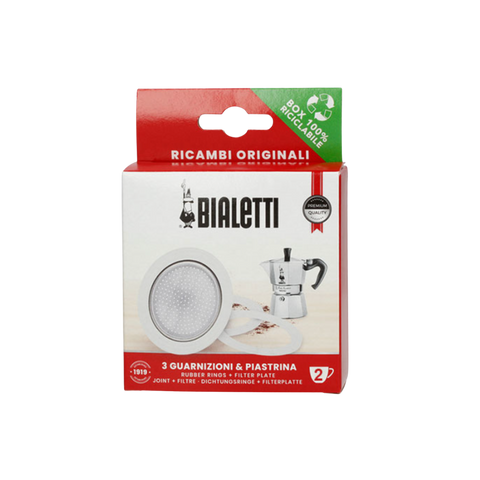 Bialetti - Vervangingsset, filterplaatje + 3 rubberen ringen (2-kops)
