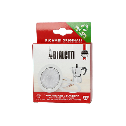 Bialetti - Vervangingsset, filterplaatje + 3 rubberen ringen (3/4-kops)