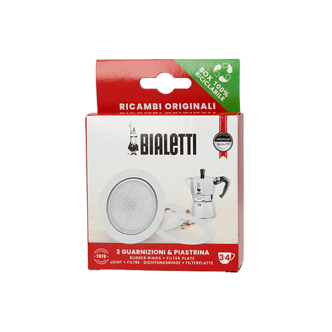 Bialetti - Vervangingsset, filterplaatje + 3 rubberen ringen (3/4-kops)