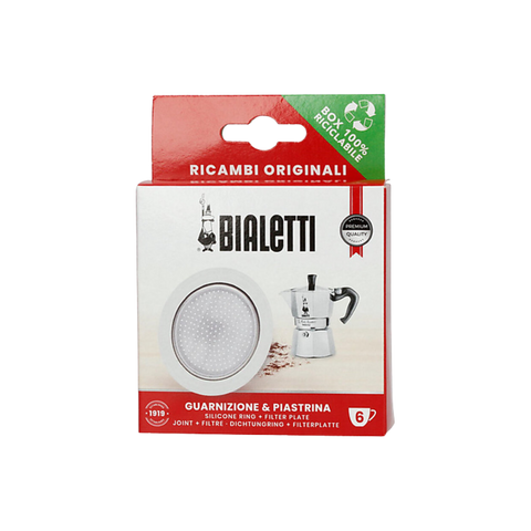 Bialetti - Vervangingsset, filterplaatje + 3 rubberen ringen (6-kops)