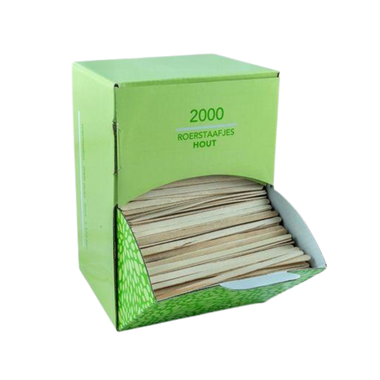 Doos houten roerstaafjes (2000 stuks)